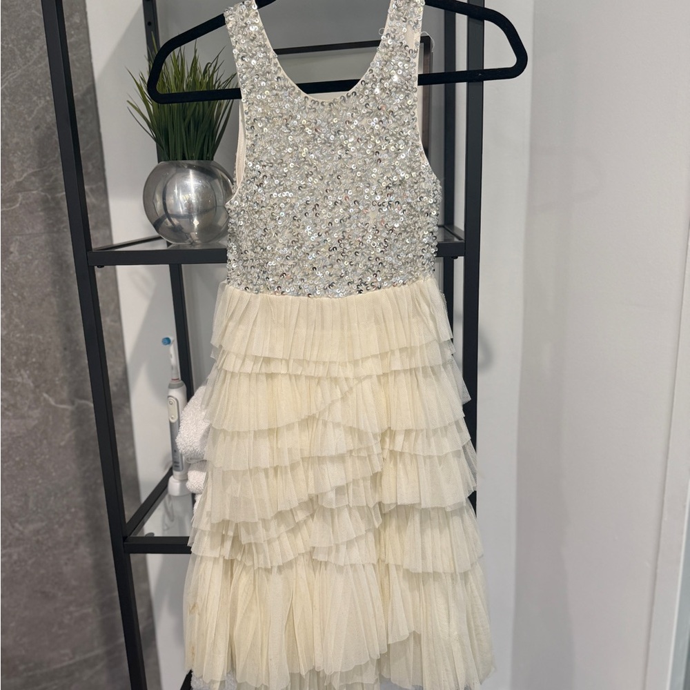 Elegant Cream Sequin Kids Dress